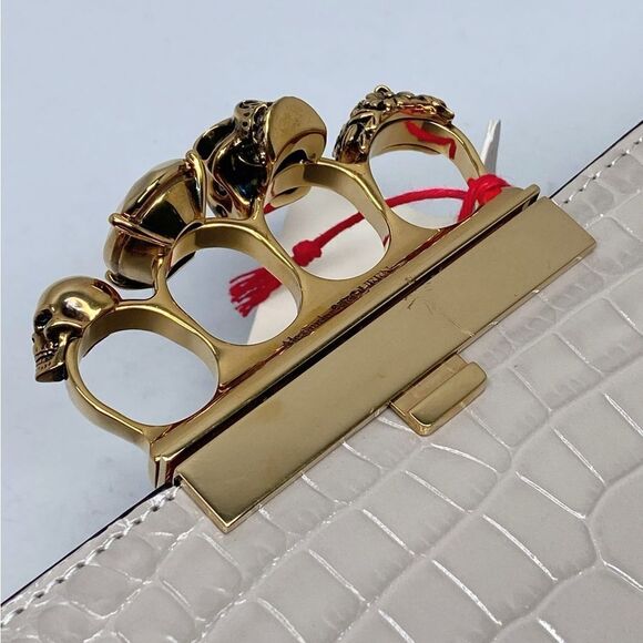 Alexander McQueen Four-Ring Knuckle Clasp Croc Embossed Leather Clutch - Picture 7 of 12